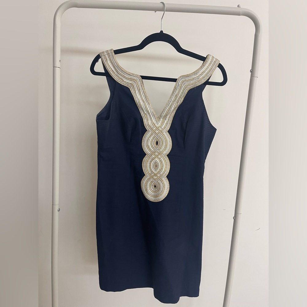 Lilly Pulitzer Navy Dress with Gold Embellishments